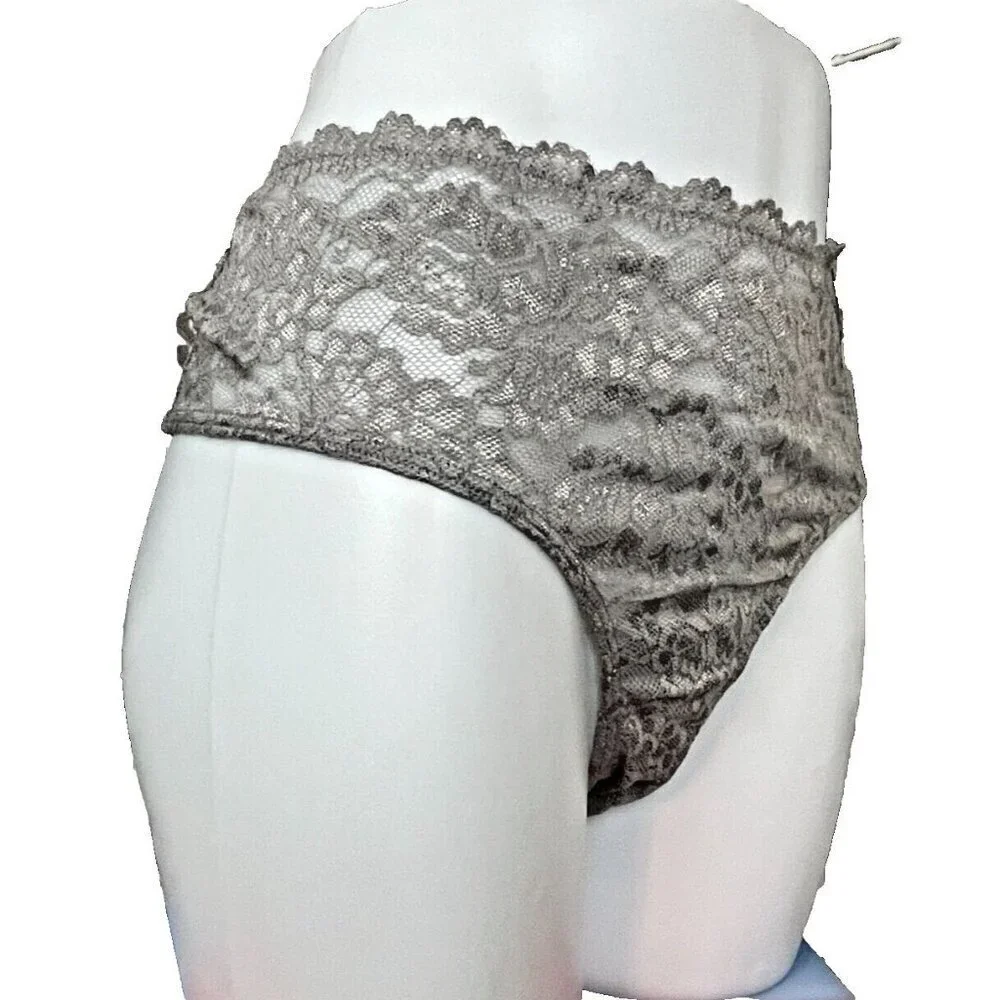 Torrid + 4 Ash Gray Filigree Lace Caged Bow Detail Back Mid-Rise Hipster Panties